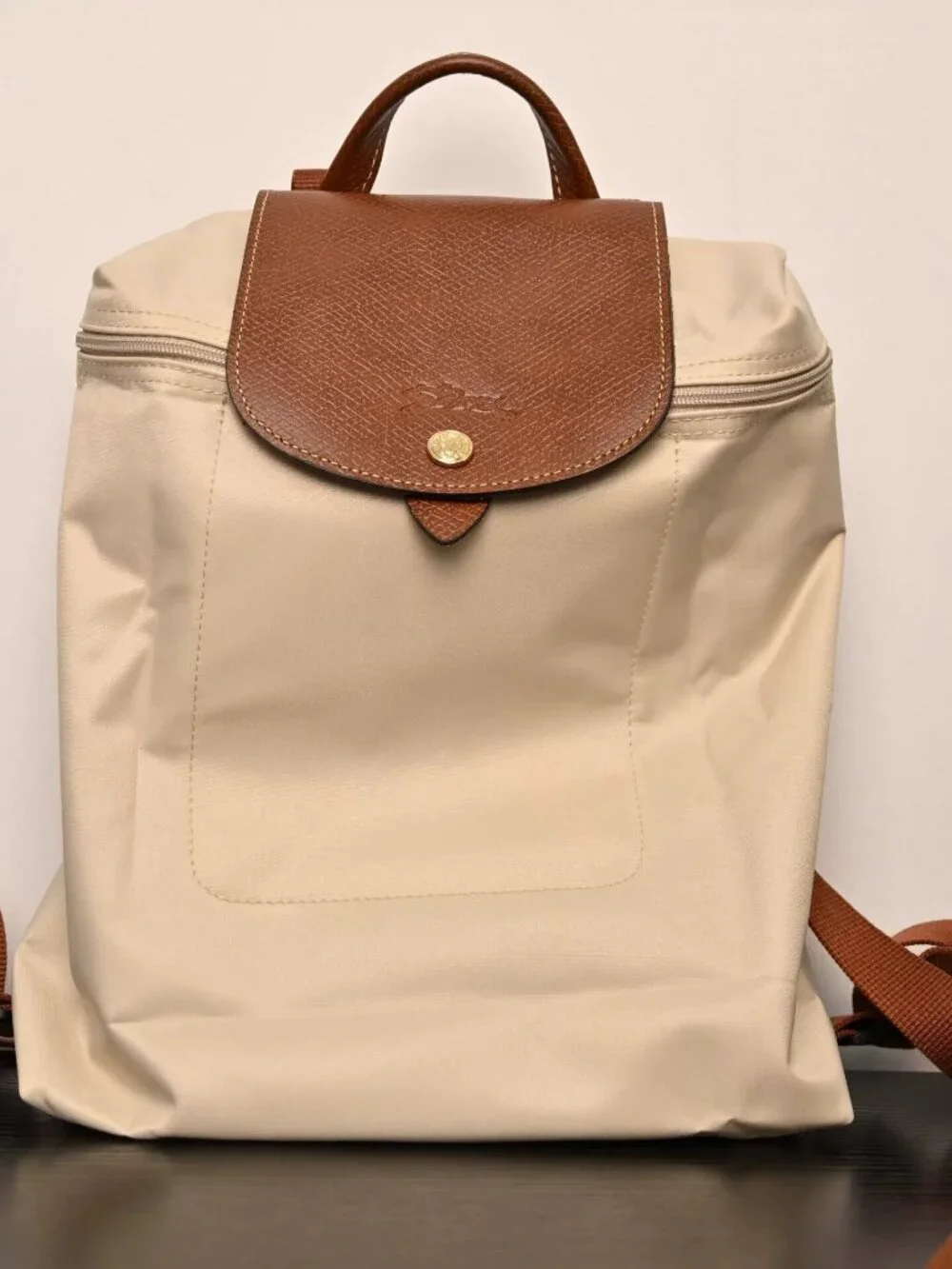 ✨ Longchamp Le Pliage Beige Nylon Leather Trim Backpack